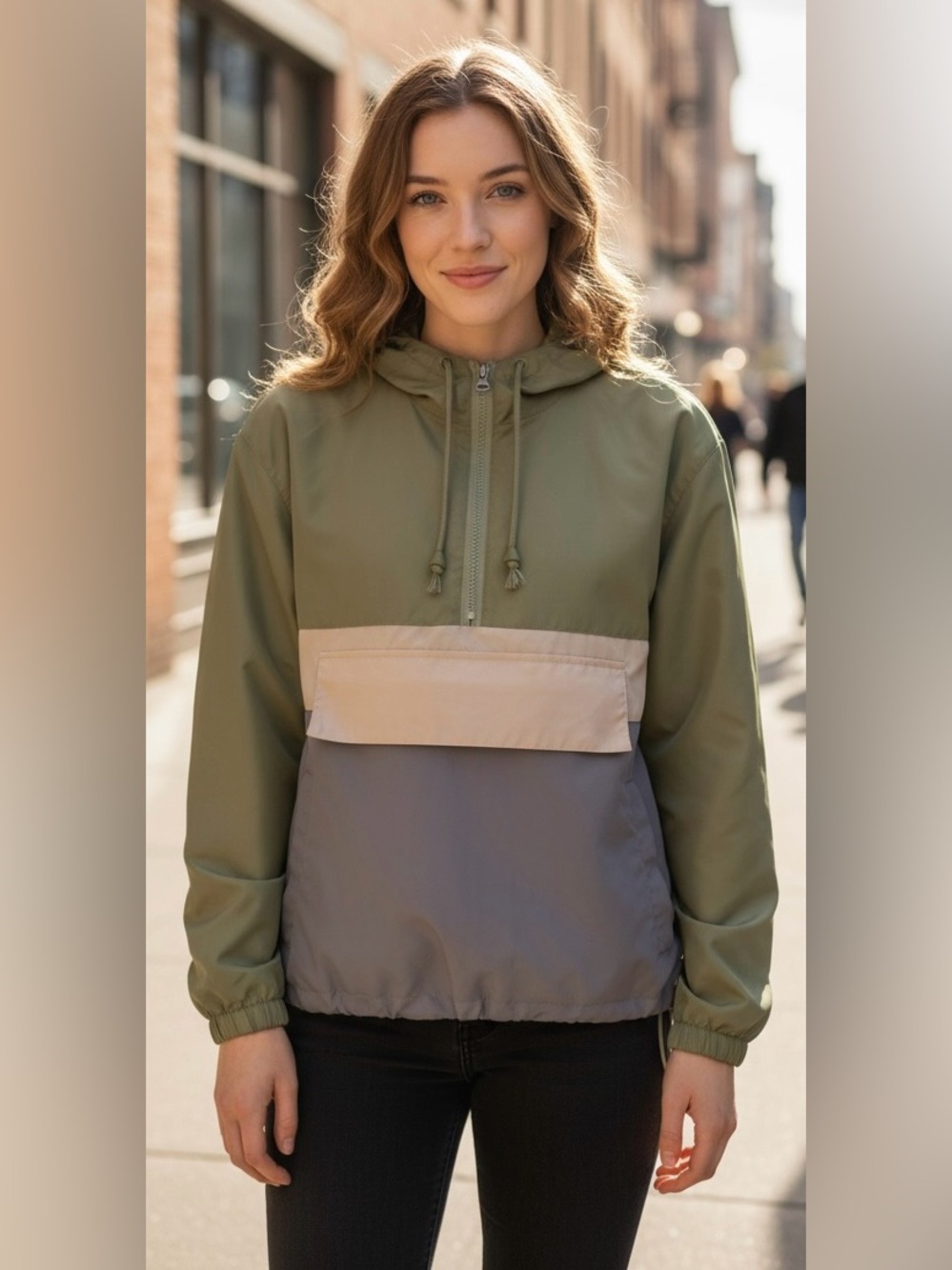 #011 Thread & Supply Colorblock 1/4 Zip Hooded Pullover Windbreaker Size Small